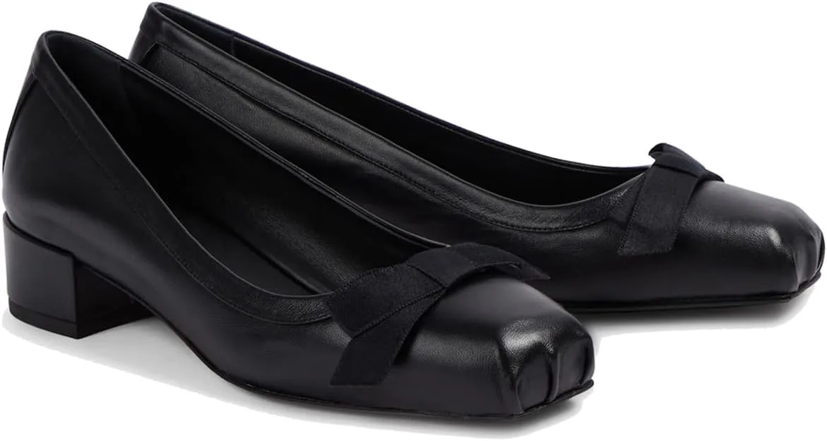 Women Chunky Block Heel Pumps Bow Square Toe 1.5 Inch Heels Dress Shoes Slip On Matte Patent Leather Closed Toe Sandals Dressy Office Work Pump Ladies Comfort Dance Wedding Shoe 4-11 M US