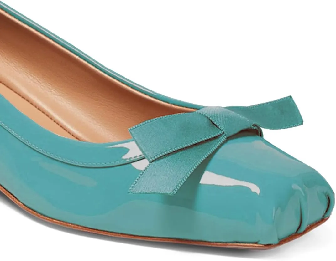 Women Chunky Block Heel Pumps Bow Square Toe 1.5 Inch Heels Dress Shoes Slip On Matte Patent Leather Closed Toe Sandals Dressy Office Work Pump Ladies Comfort Dance Wedding Shoe 4-11 M US