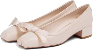 Women Chunky Block Heel Pumps Bow Square Toe 1.5 Inch Heels Dress Shoes Slip On Matte Patent Leather Closed Toe Sandals Dressy Office Work Pump Ladies Comfort Dance Wedding Shoe 4-11 M US