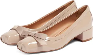 Women Chunky Block Heel Pumps Bow Square Toe 1.5 Inch Heels Dress Shoes Slip On Matte Patent Leather Closed Toe Sandals Dressy Office Work Pump Ladies Comfort Dance Wedding Shoe 4-11 M US