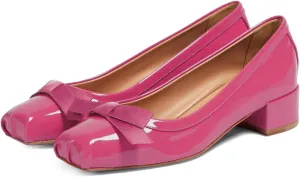 Women Chunky Block Heel Pumps Bow Square Toe 1.5 Inch Heels Dress Shoes Slip On Matte Patent Leather Closed Toe Sandals Dressy Office Work Pump Ladies Comfort Dance Wedding Shoe 4-11 M US