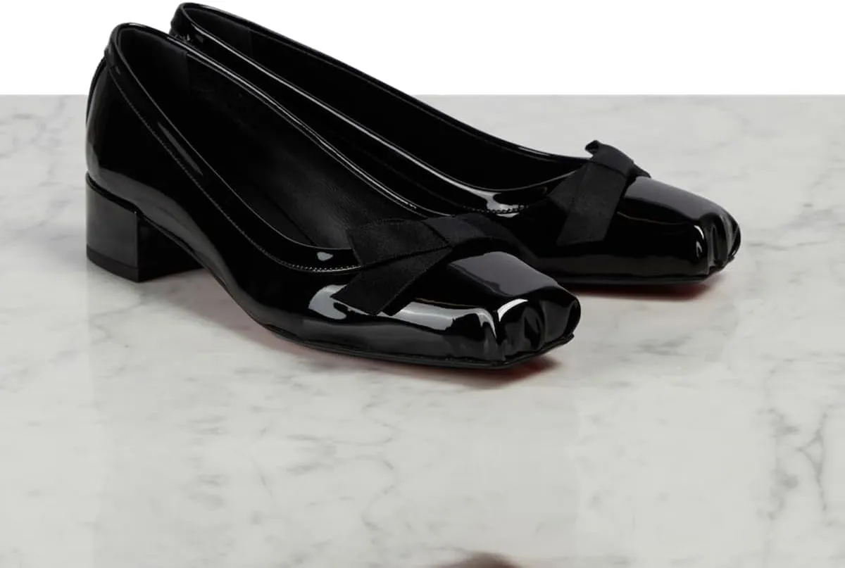 Women Chunky Block Heel Pumps Bow Square Toe 1.5 Inch Heels Dress Shoes Slip On Matte Patent Leather Closed Toe Sandals Dressy Office Work Pump Ladies Comfort Dance Wedding Shoe 4-11 M US