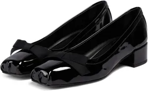 Women Chunky Block Heel Pumps Bow Square Toe 1.5 Inch Heels Dress Shoes Slip On Matte Patent Leather Closed Toe Sandals Dressy Office Work Pump Ladies Comfort Dance Wedding Shoe 4-11 M US