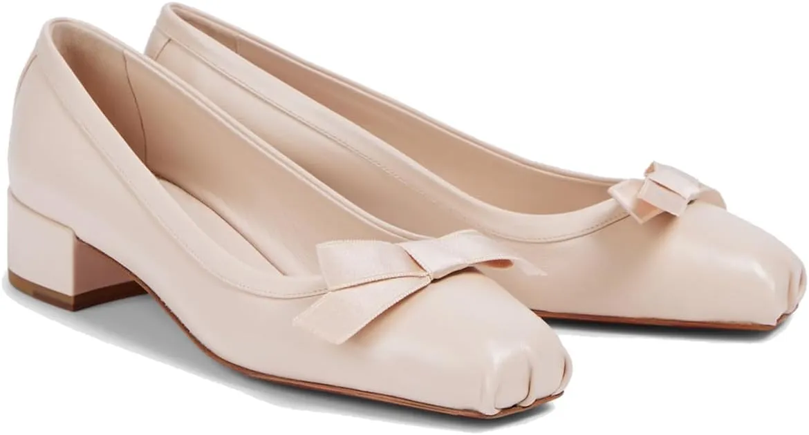 Women Chunky Block Heel Pumps Bow Square Toe 1.5 Inch Heels Dress Shoes Slip On Matte Patent Leather Closed Toe Sandals Dressy Office Work Pump Ladies Comfort Dance Wedding Shoe 4-11 M US