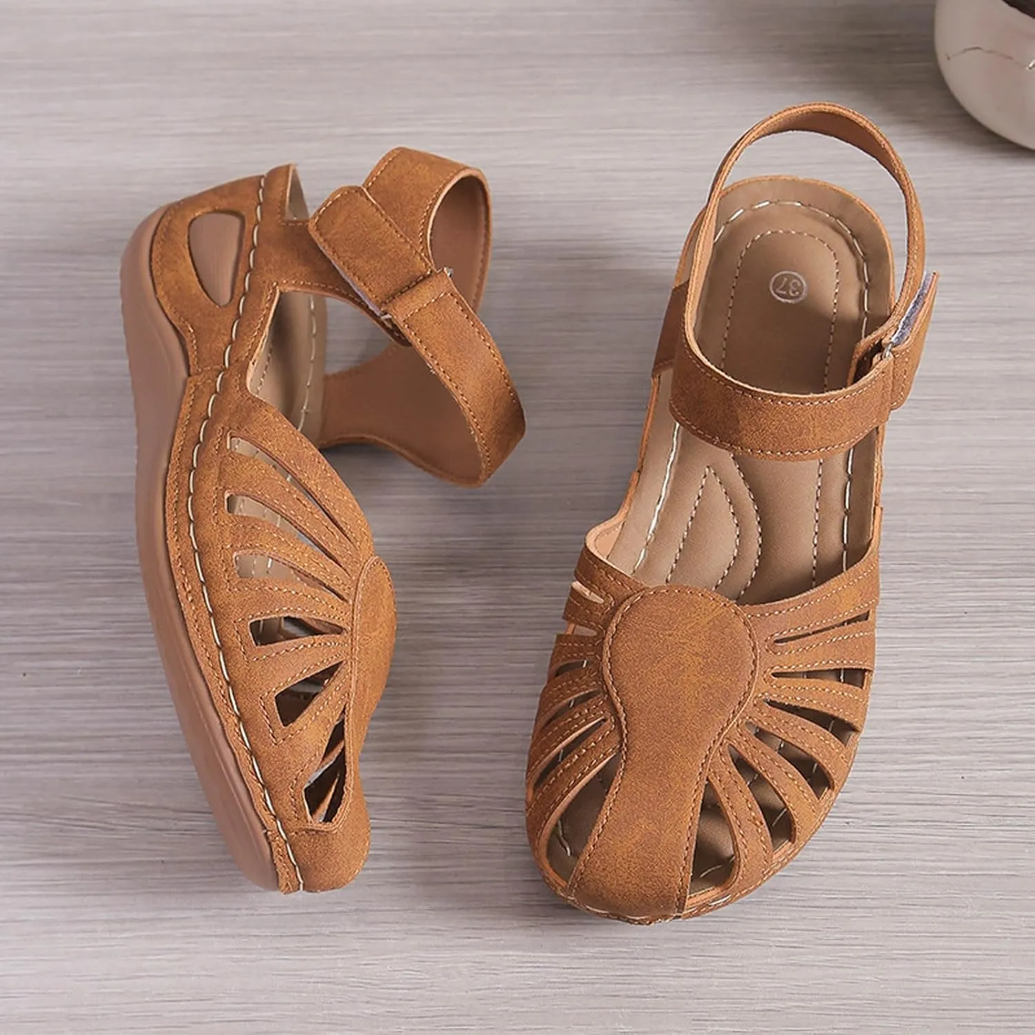 Women Close Toe Walking Sandals Dress Summer Wedges Heels for Women Ankle Strap Orthopedic Sandals Hollow Beach Shoes