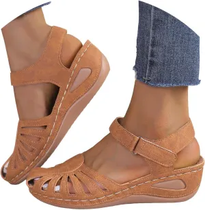 Women Close Toe Walking Sandals Dress Summer Wedges Heels for Women Ankle Strap Orthopedic Sandals Hollow Beach Shoes