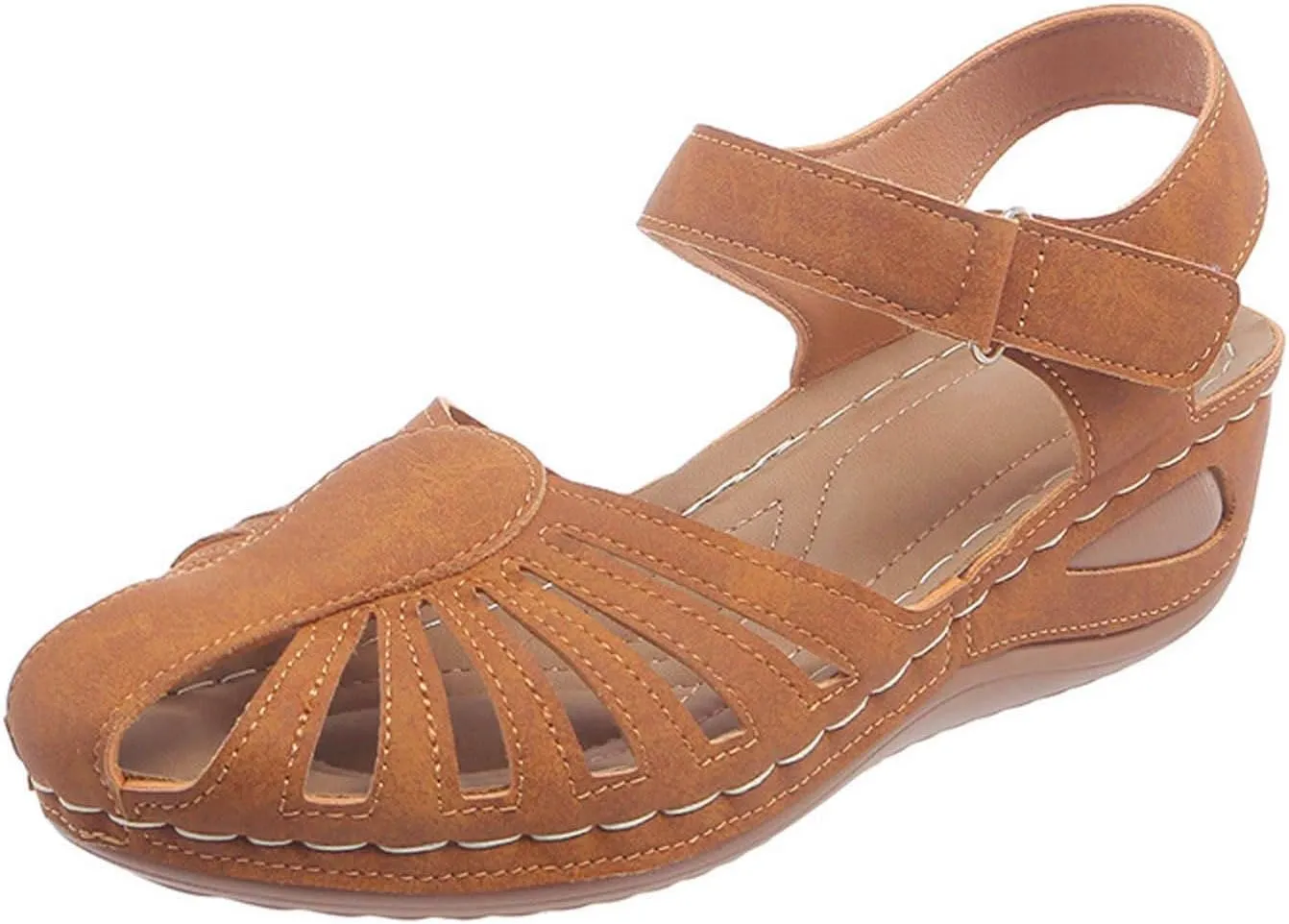 Women Close Toe Walking Sandals Dress Summer Wedges Heels for Women Ankle Strap Orthopedic Sandals Hollow Beach Shoes