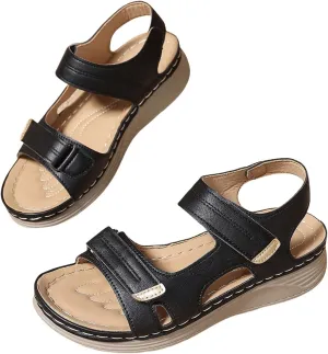 Women Comfortable Sandals Orthotic Walking Orthopedic Arch Support Dressy Casual Platform Hollow Flat Sandal Non-Slip Peep Toe Slingback Wide Width Adjustable Hook Loop Flip Flops