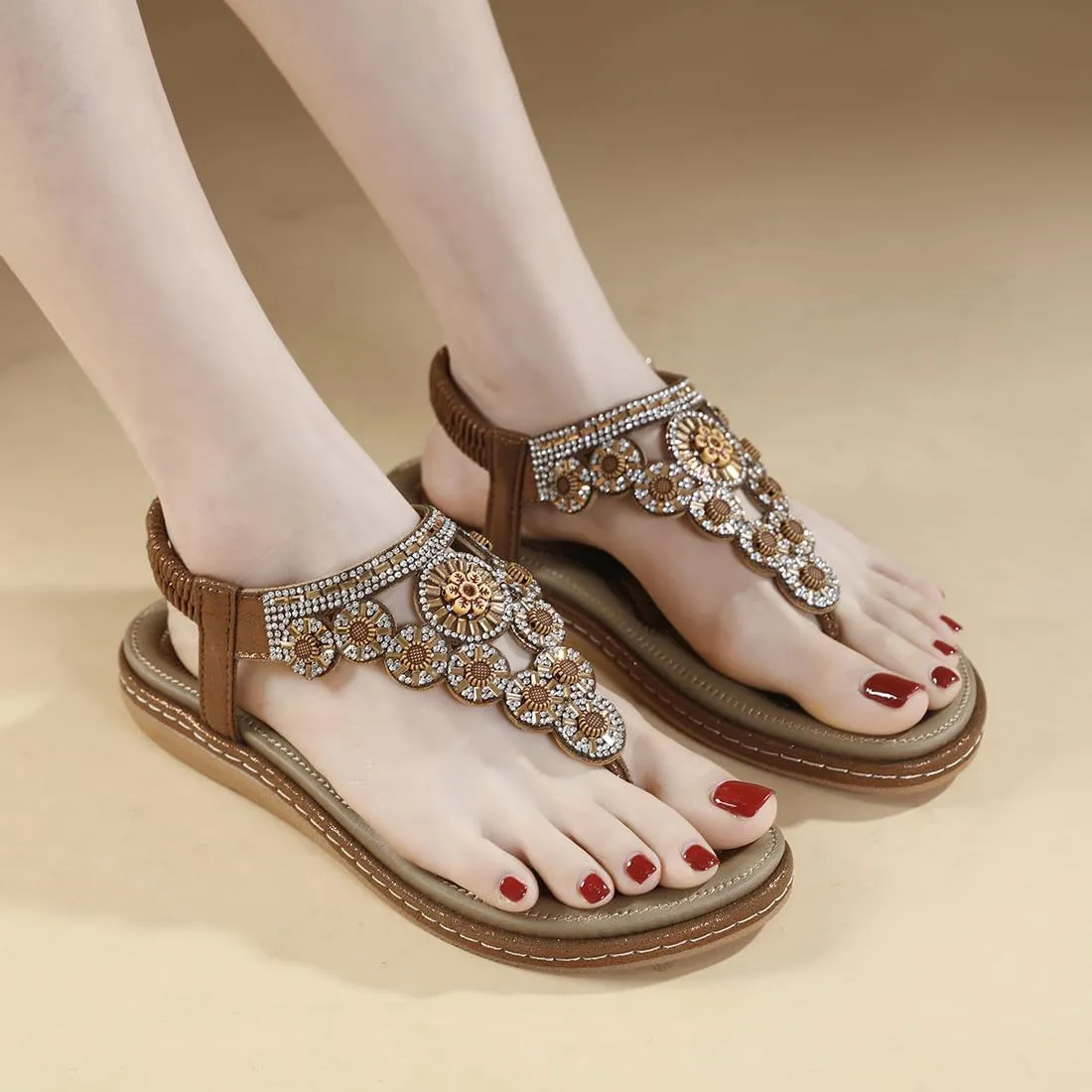 Women Flat Sandals Dressy Casual Summer flat flip flops Comfortable Sandals Bohemian Flats Shoes