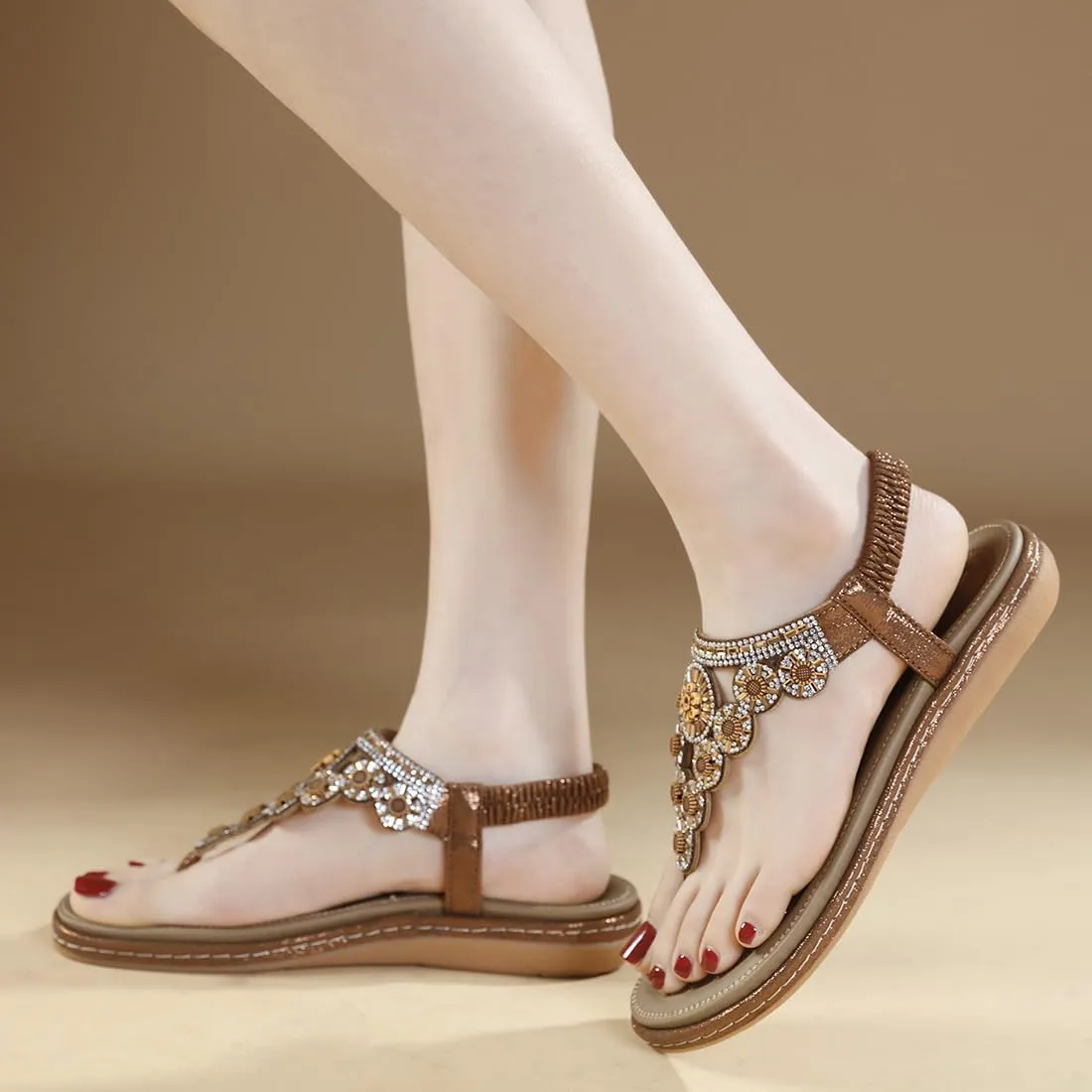 Women Flat Sandals Dressy Casual Summer flat flip flops Comfortable Sandals Bohemian Flats Shoes