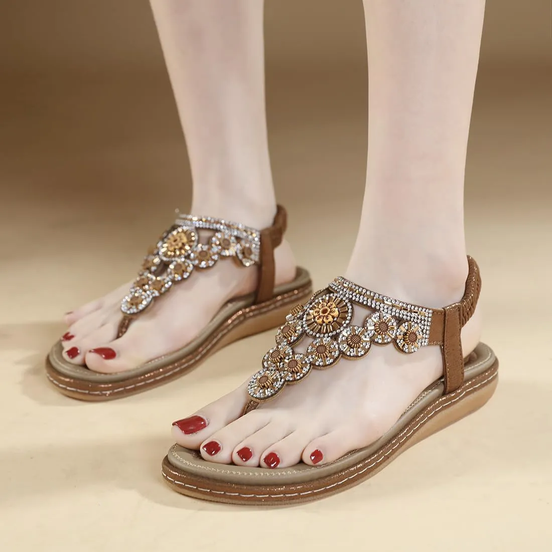 Women Flat Sandals Dressy Casual Summer flat flip flops Comfortable Sandals Bohemian Flats Shoes