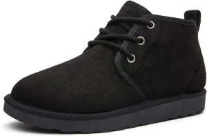Women Fur Lined Ankle Boots Genuine Suede Faux Cozy Winter Lace Up Warm Short Booties