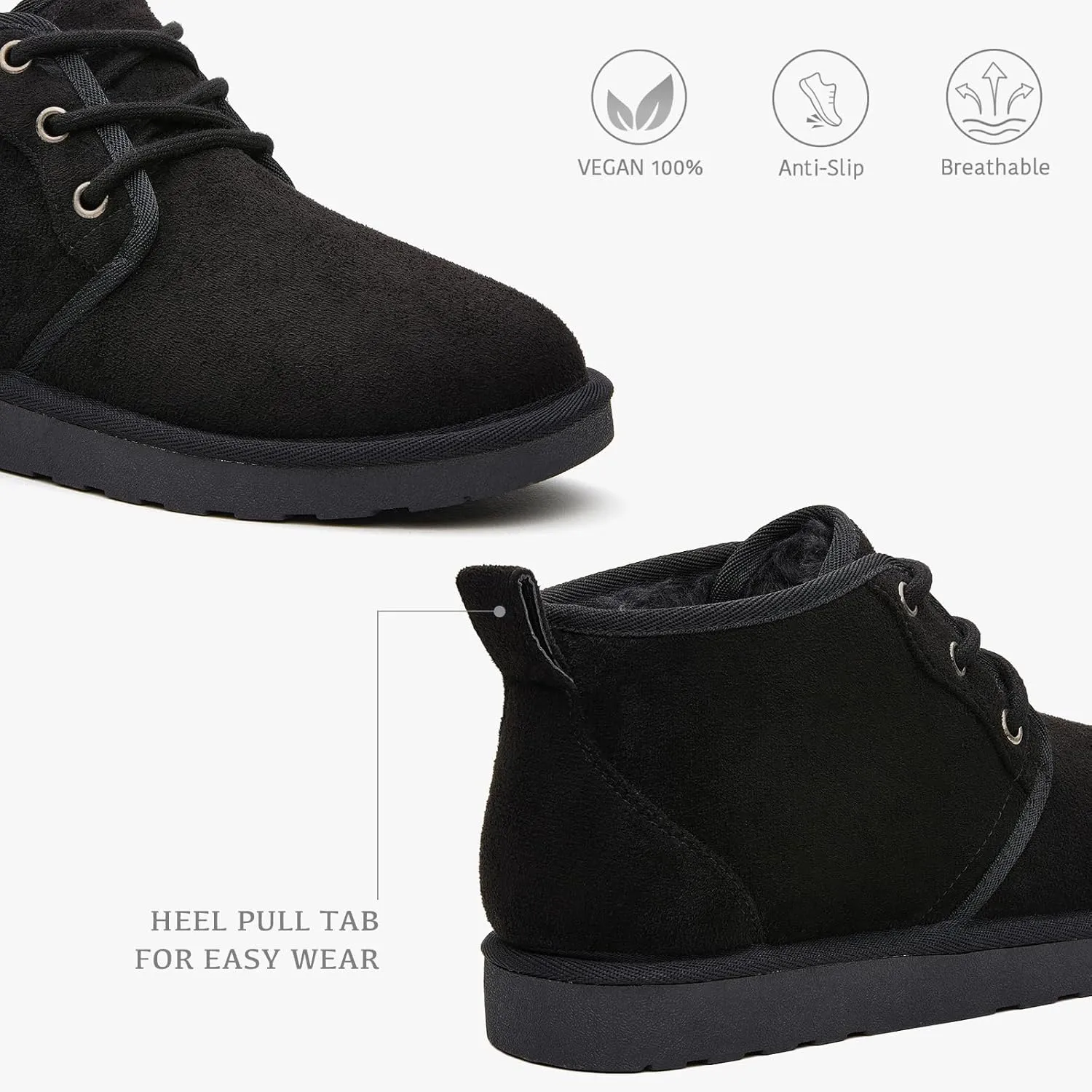 Women Fur Lined Ankle Boots Genuine Suede Faux Cozy Winter Lace Up Warm Short Booties