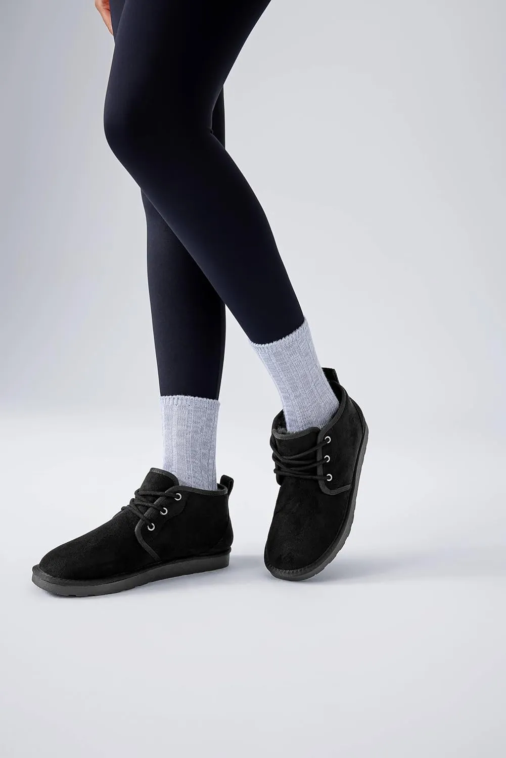 Women Fur Lined Ankle Boots Genuine Suede Faux Cozy Winter Lace Up Warm Short Booties