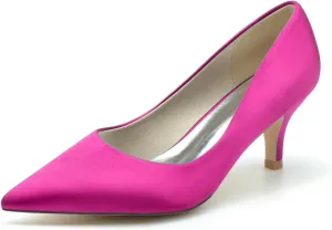 Women Low Heel Pumps Pointy Stiletto Heel Wedding Bridal Shoes Satin Prom Party Dress Pumps 6Cm