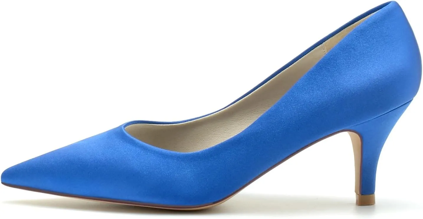 Women Low Heel Pumps Pointy Stiletto Heel Wedding Bridal Shoes Satin Prom Party Dress Pumps 6Cm