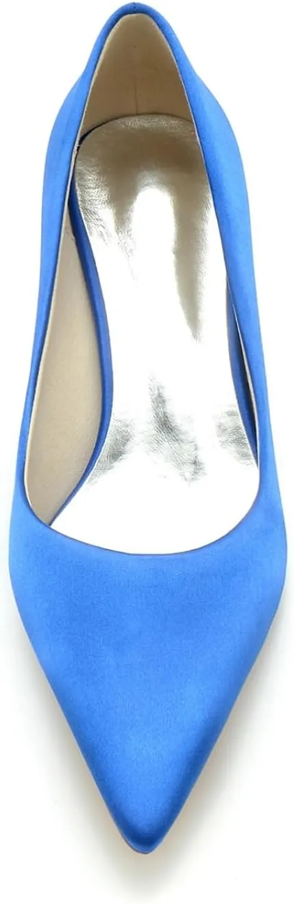 Women Low Heel Pumps Pointy Stiletto Heel Wedding Bridal Shoes Satin Prom Party Dress Pumps 6Cm