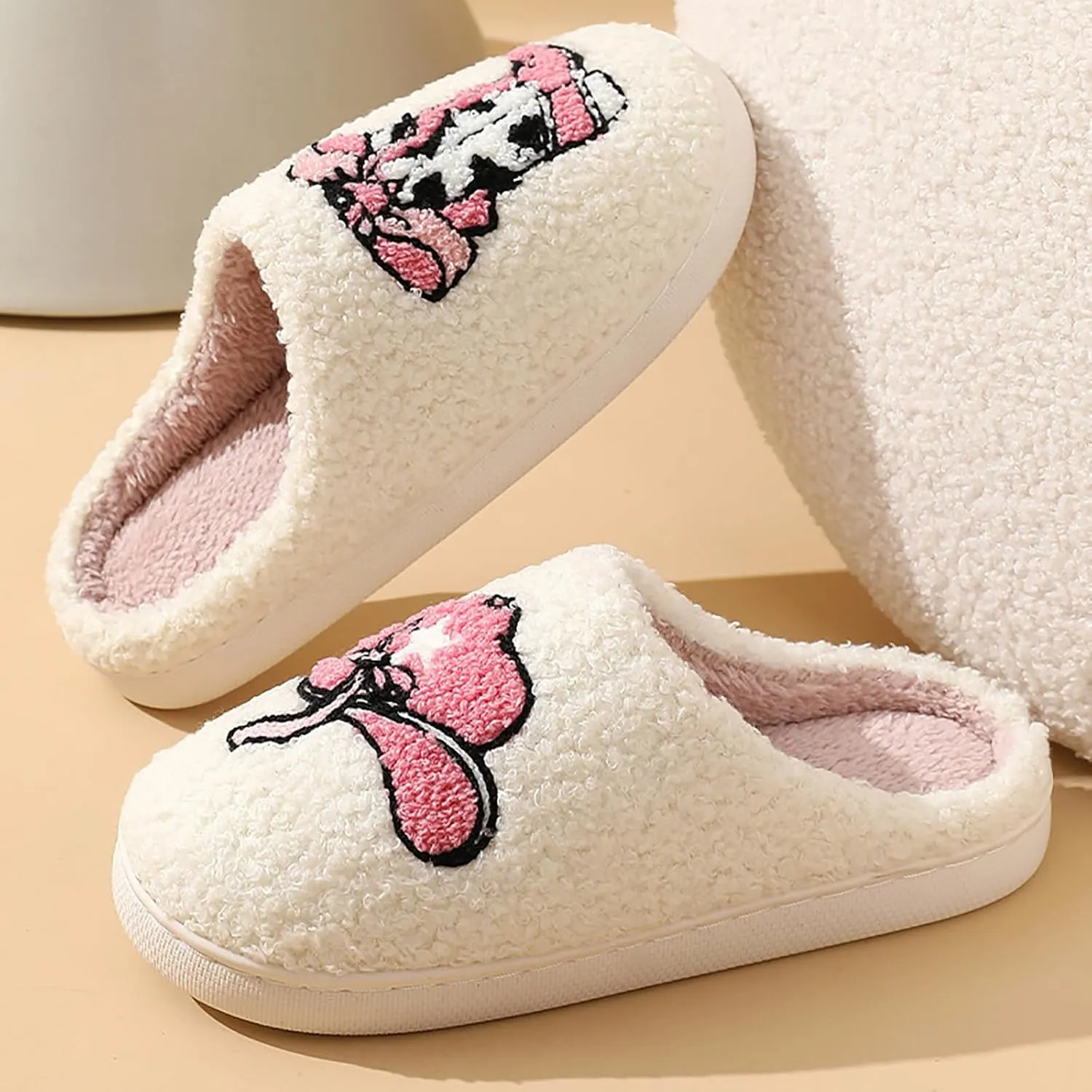 Women Retro Cowgirl Cowboy Boots Slippers Plush Embroidered Cowgirl Hat Slippers Winter Cozy Warm House Shoes Indoor Outdoor