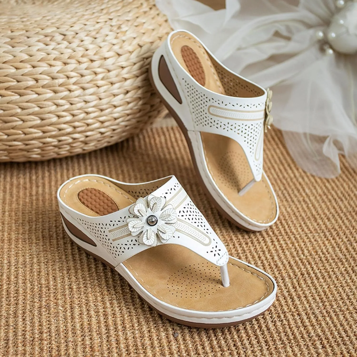 Women Slope Heel Slippers Slope Heel Thick Soled Massage Beach Slippers Sandals for Women 2025