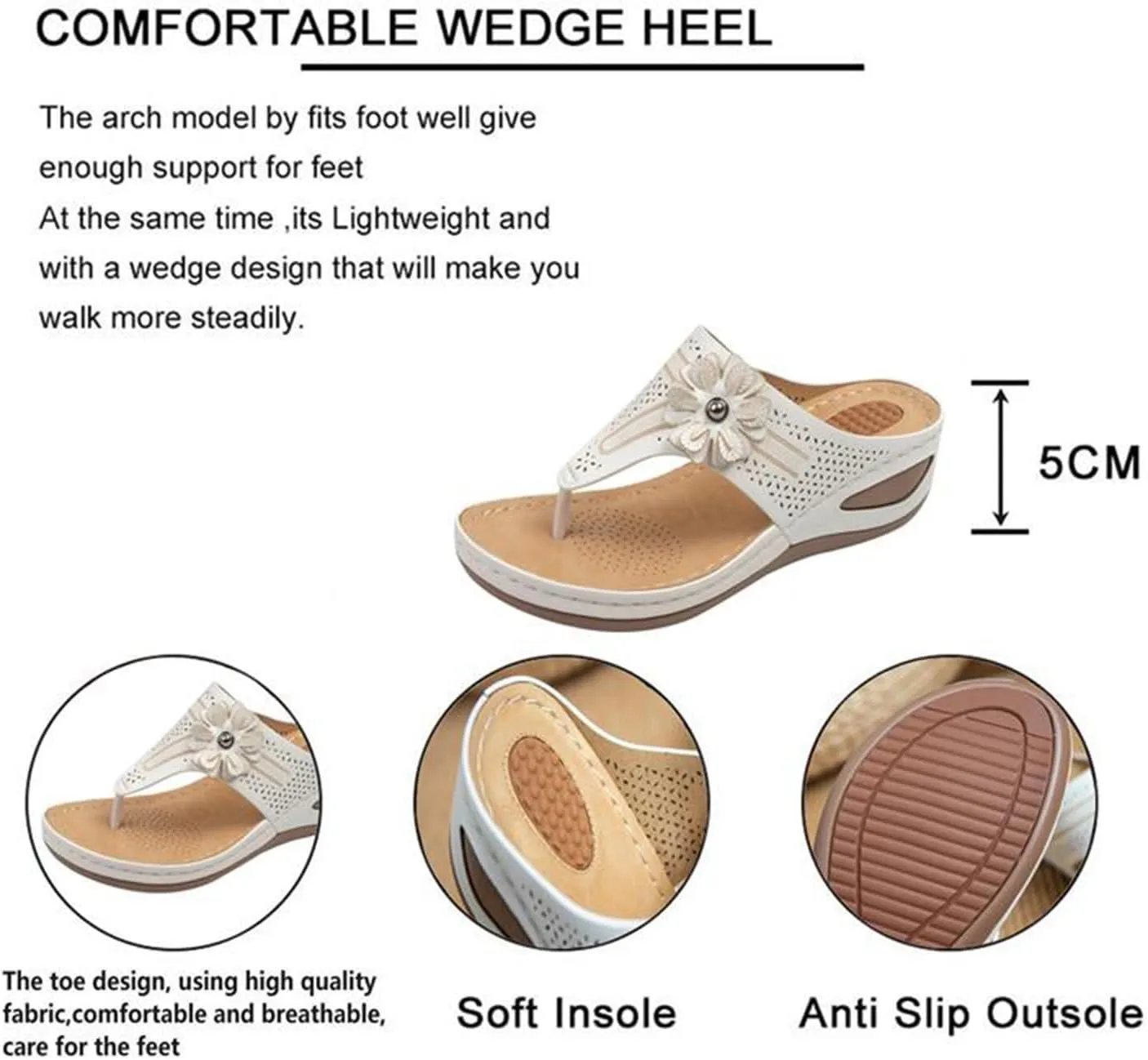 Women Slope Heel Slippers Slope Heel Thick Soled Massage Beach Slippers Sandals for Women 2025