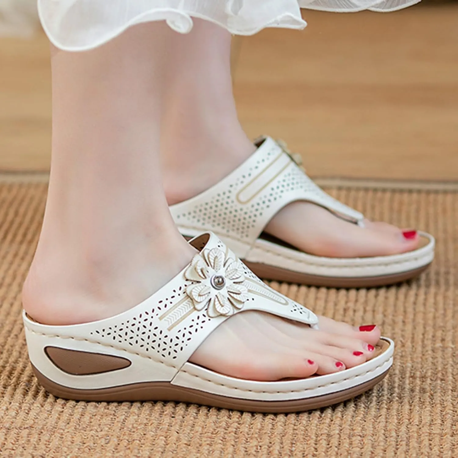 Women Slope Heel Slippers Slope Heel Thick Soled Massage Beach Slippers Sandals for Women 2025