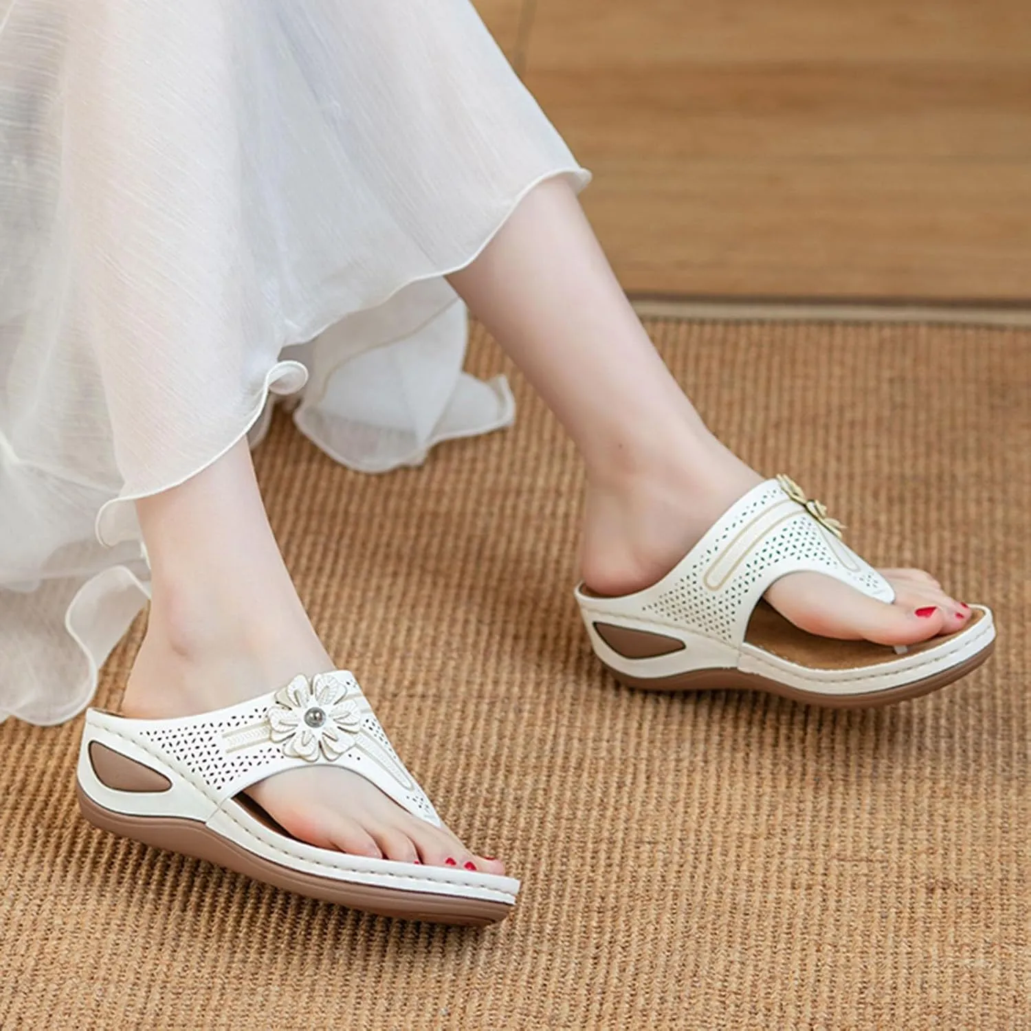 Women Slope Heel Slippers Slope Heel Thick Soled Massage Beach Slippers Sandals for Women 2025