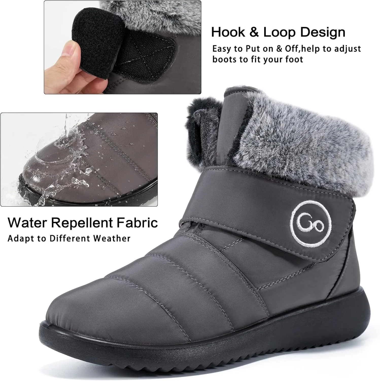 Women Snow Boots Winter Shoes With Hook Loop Comfortable Fur Lined Boots for Women Waterproof Slip On Booties Warm Anti Slip Shoes