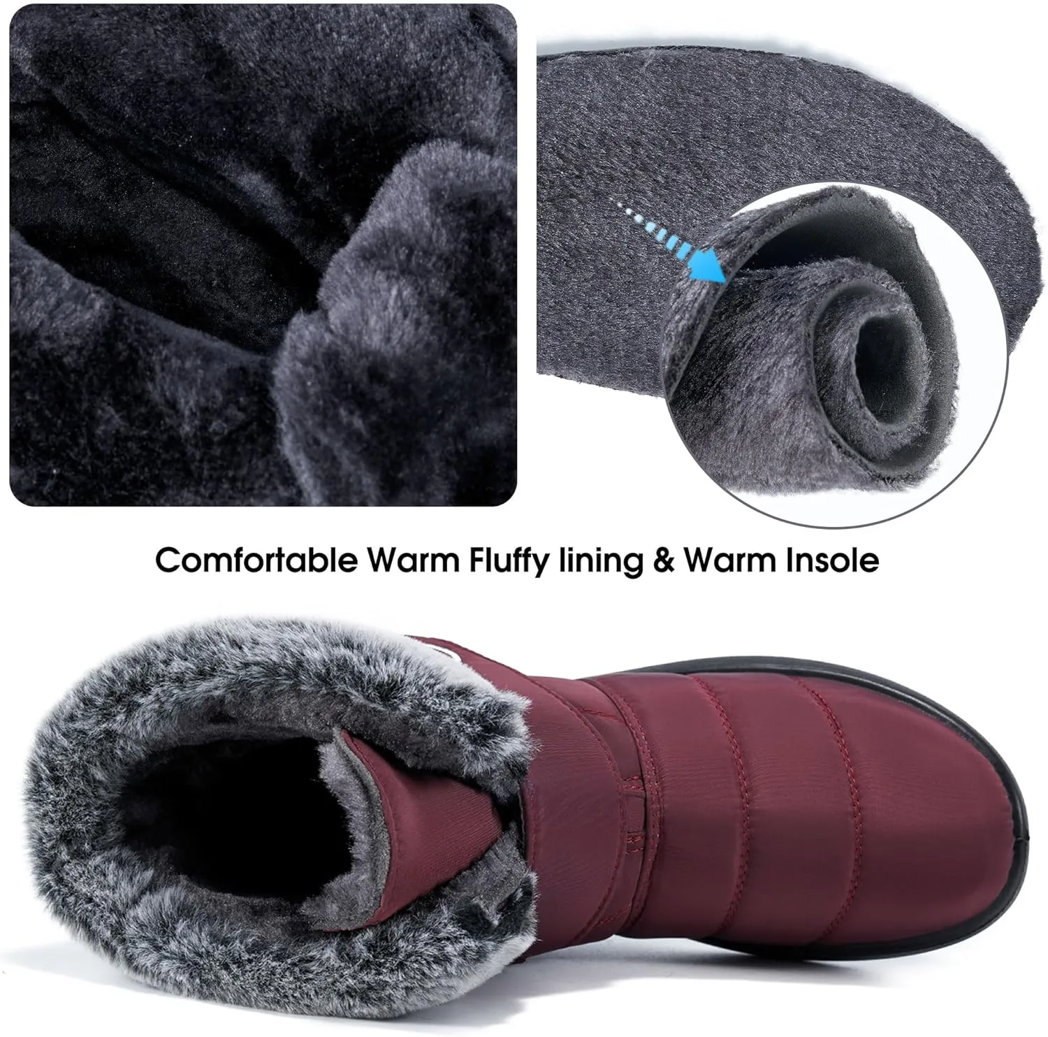 Women Snow Boots Winter Shoes With Hook Loop Comfortable Fur Lined Boots for Women Waterproof Slip On Booties Warm Anti Slip Shoes
