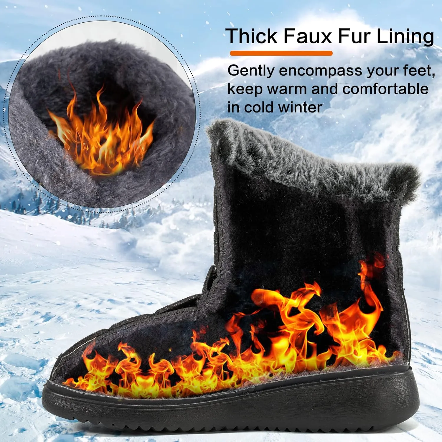 Women Snow Boots Winter Shoes With Hook Loop Comfortable Fur Lined Boots for Women Waterproof Slip On Booties Warm Anti Slip Shoes
