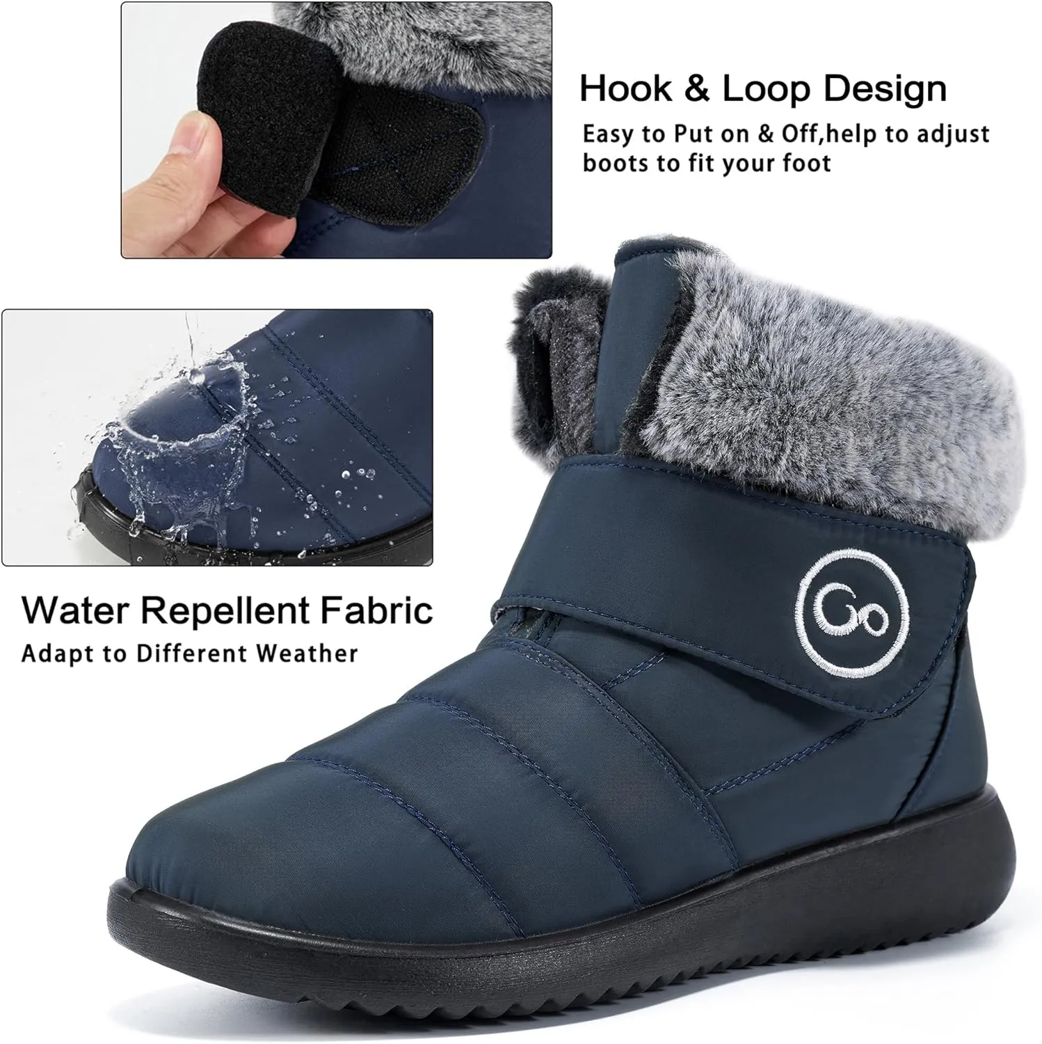 Women Snow Boots Winter Shoes With Hook Loop Comfortable Fur Lined Boots for Women Waterproof Slip On Booties Warm Anti Slip Shoes