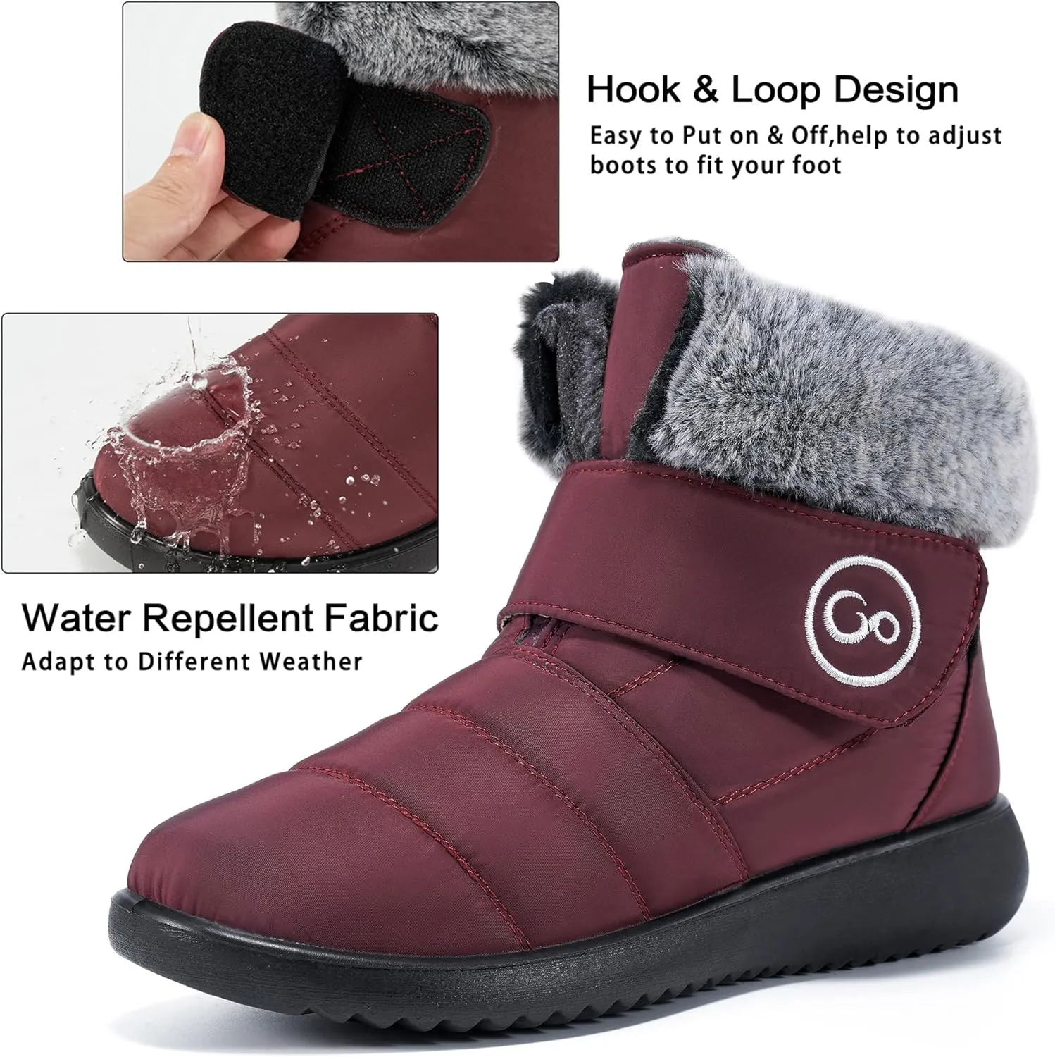 Women Snow Boots Winter Shoes With Hook Loop Comfortable Fur Lined Boots for Women Waterproof Slip On Booties Warm Anti Slip Shoes