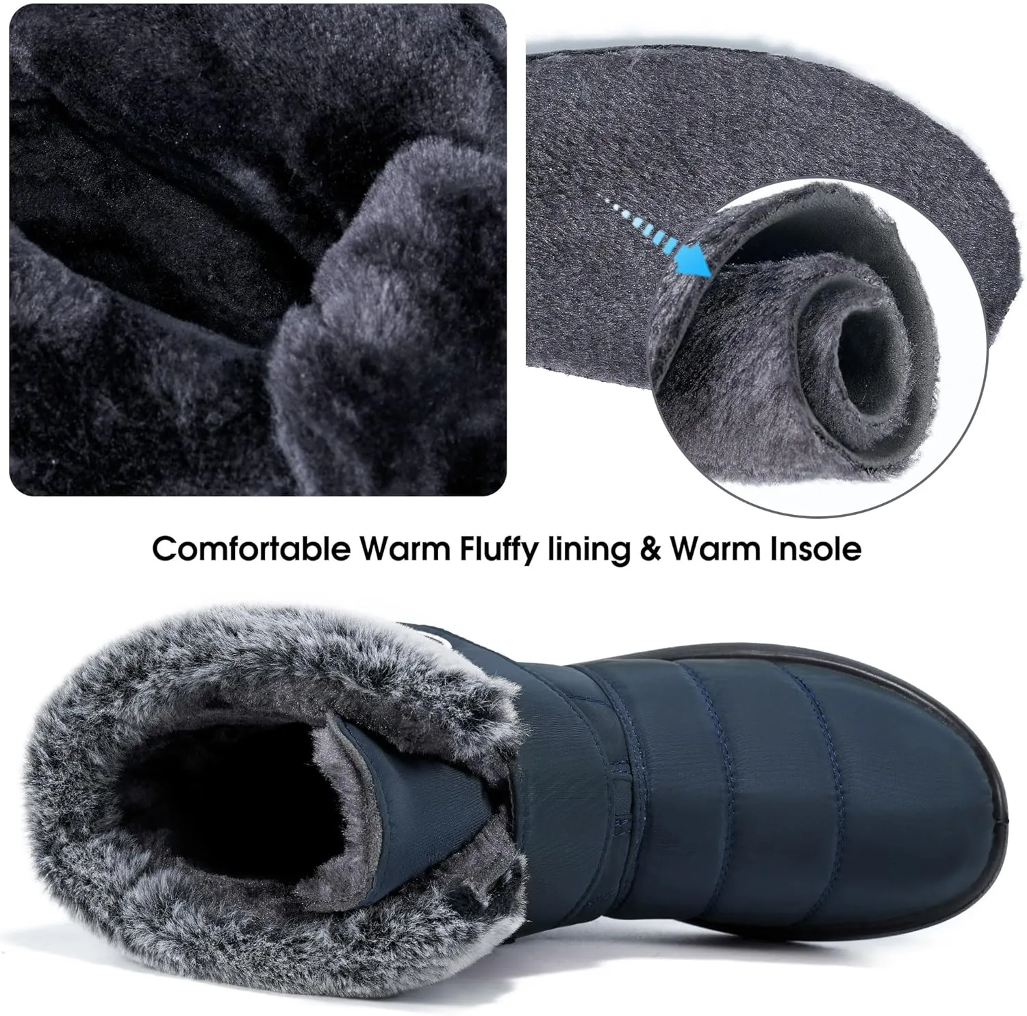 Women Snow Boots Winter Shoes With Hook Loop Comfortable Fur Lined Boots for Women Waterproof Slip On Booties Warm Anti Slip Shoes