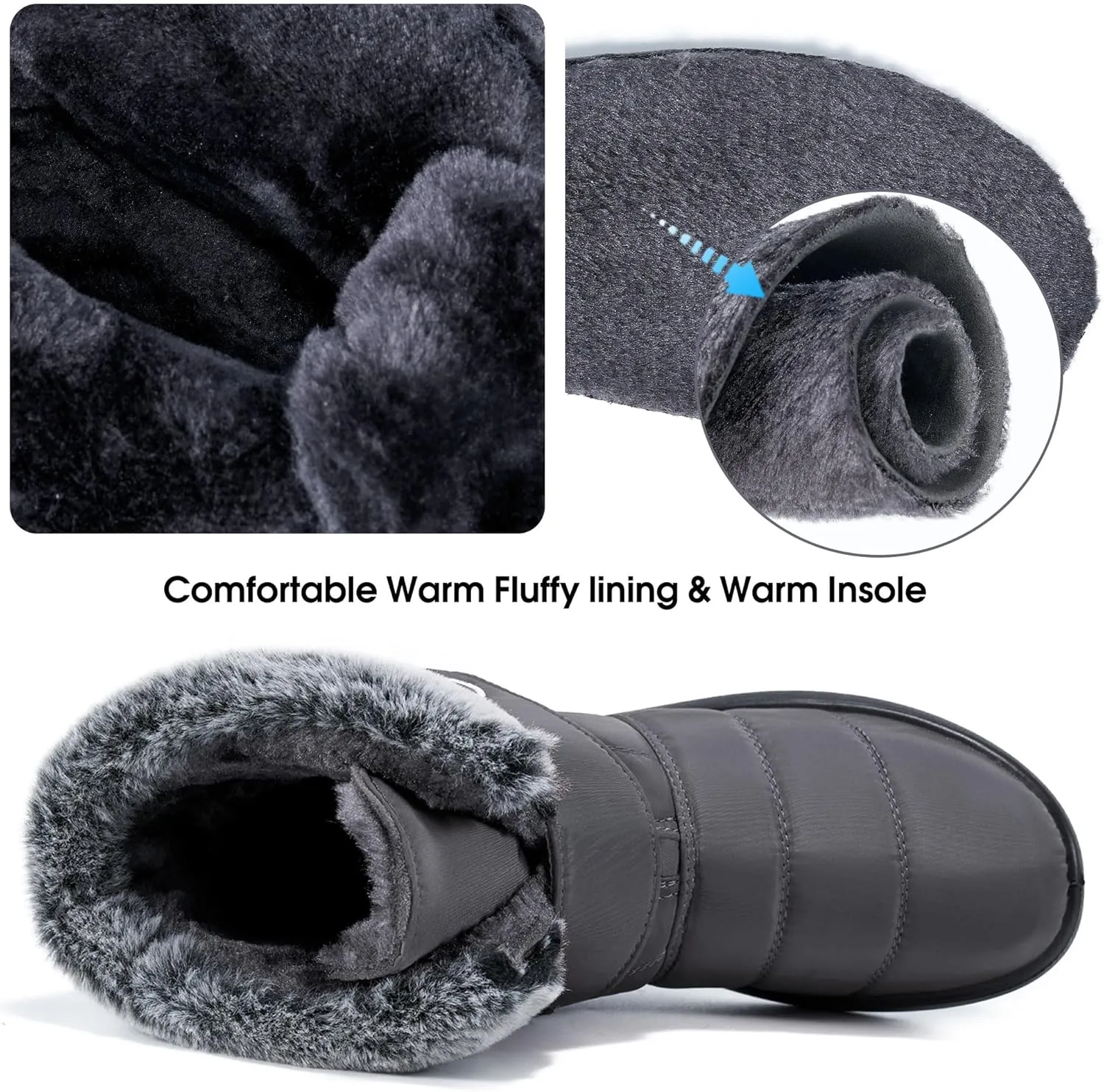 Women Snow Boots Winter Shoes With Hook Loop Comfortable Fur Lined Boots for Women Waterproof Slip On Booties Warm Anti Slip Shoes