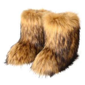 Women Winter Fluffy Faux Fox Fur Boots Plush Warm Snow Boots Luxury Footwear Girls' Furry Bottes Fashion Shoe (8, Brown)