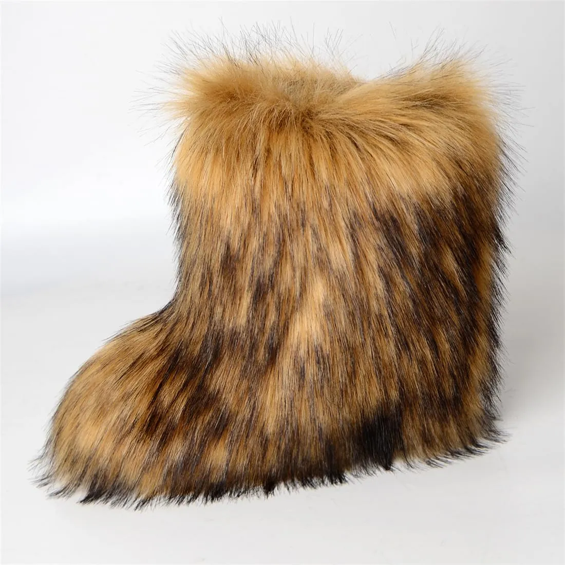 Women Winter Fluffy Faux Fox Fur Boots Plush Warm Snow Boots Luxury Footwear Girls' Furry Bottes Fashion Shoe (8, Brown)