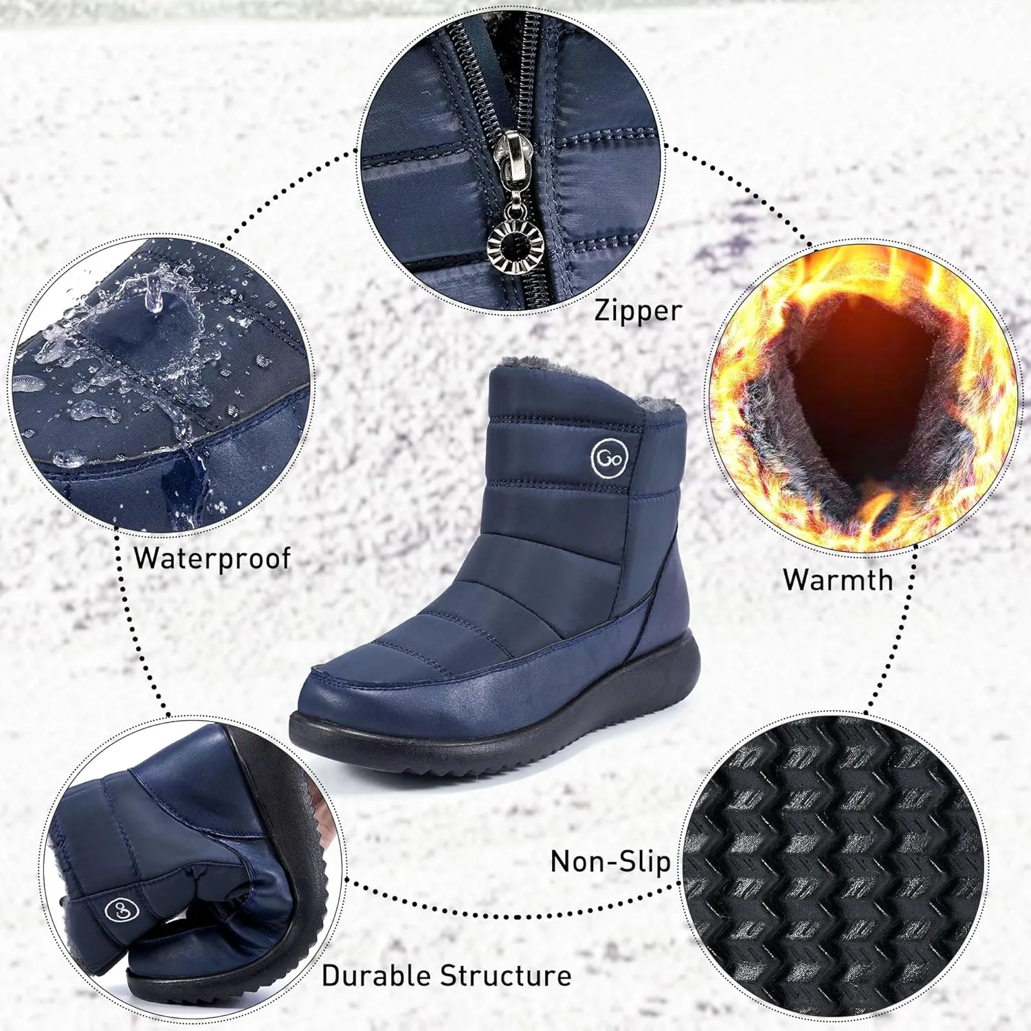 Women Winter Snow Boots Waterproof: Warm Mid Calf Boots for Women with Fur Lined - Comfortable Outdoor Slip On Booties Anti-Slip