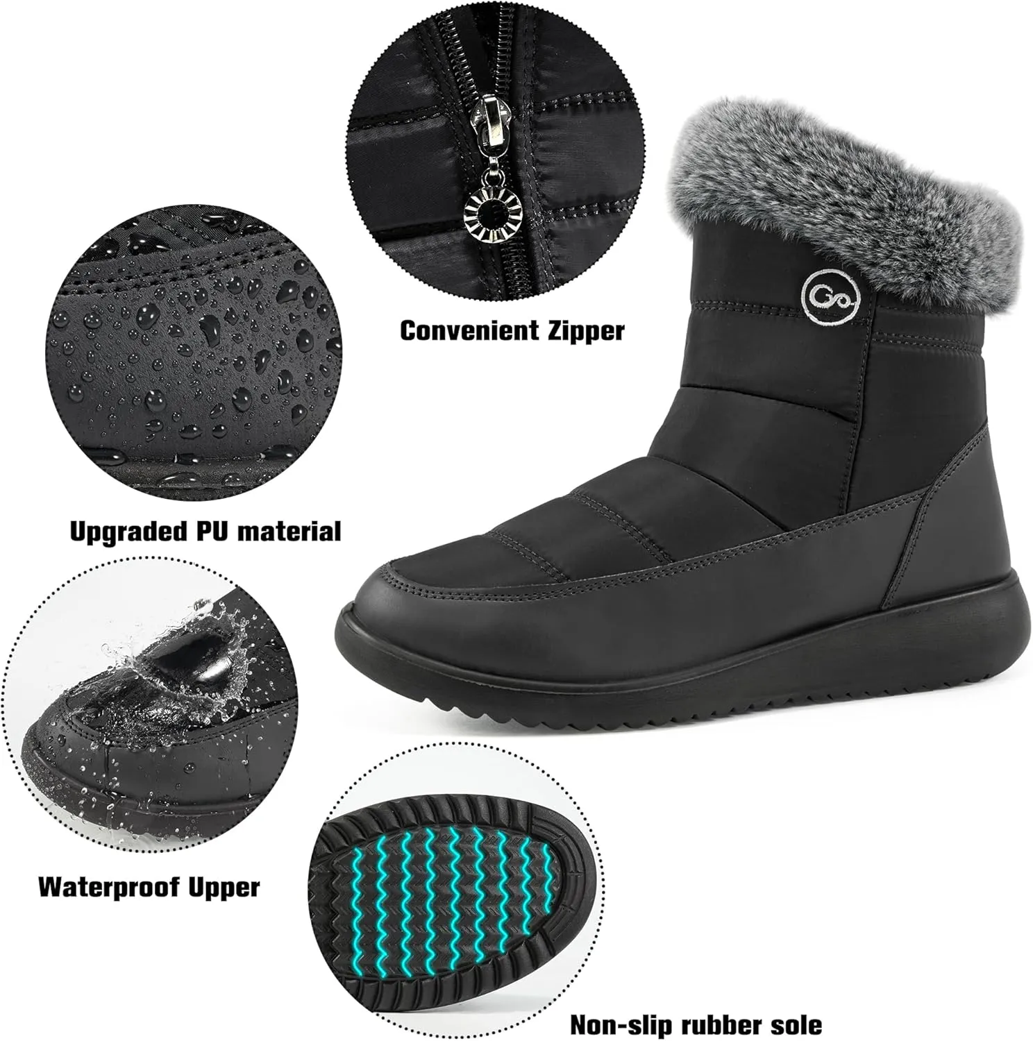 Women Winter Snow Boots Waterproof: Warm Mid Calf Boots for Women with Fur Lined - Comfortable Outdoor Slip On Booties Anti-Slip