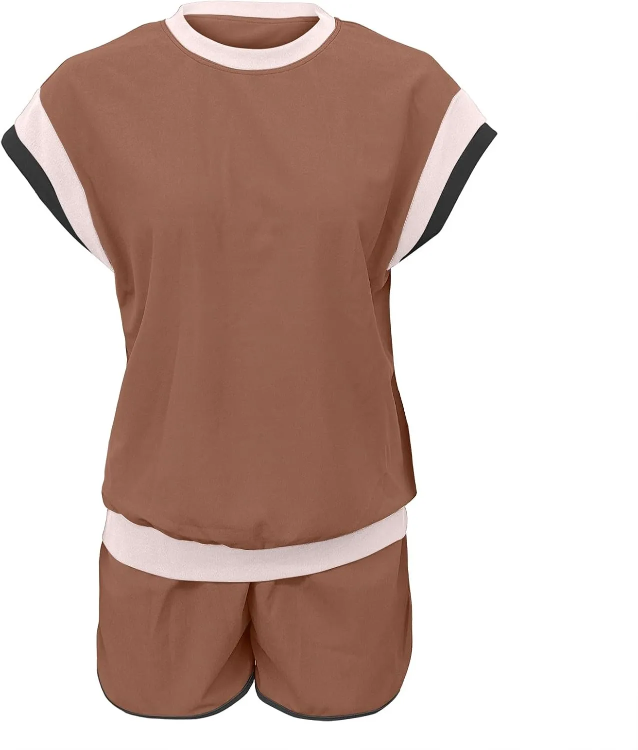 Womens 2 Piece Lounge Sets Cap Sleeve Pullover Top and Matching Shorts Contrast Color Outfit Casual Summer Tracksuits