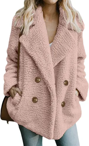 Women's 2024 Winter Faux Fur Coats Lapel Long Sleeve Fuzzy Fleece Outerwear Button Sherpa Trench Jackets Fall Outfits