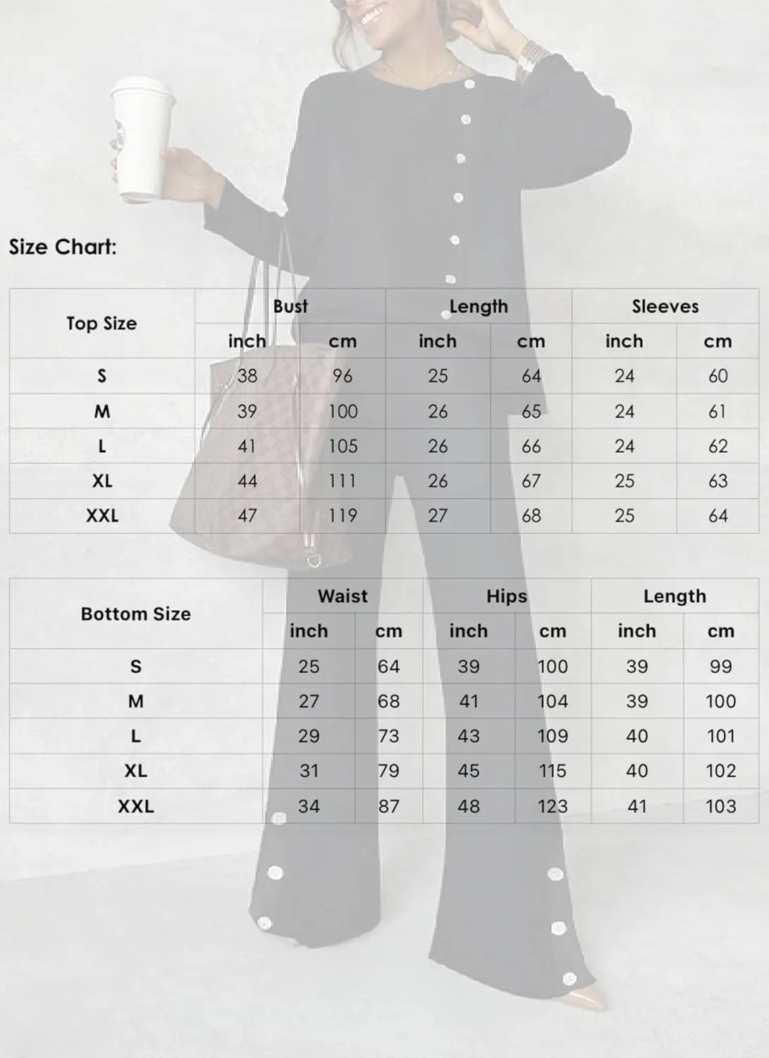 Women's 2025 Summer 2 Piece Set Long Sleeve Round Neck Loose Tops Straight Flared Pants Plain Office Outfits with Button