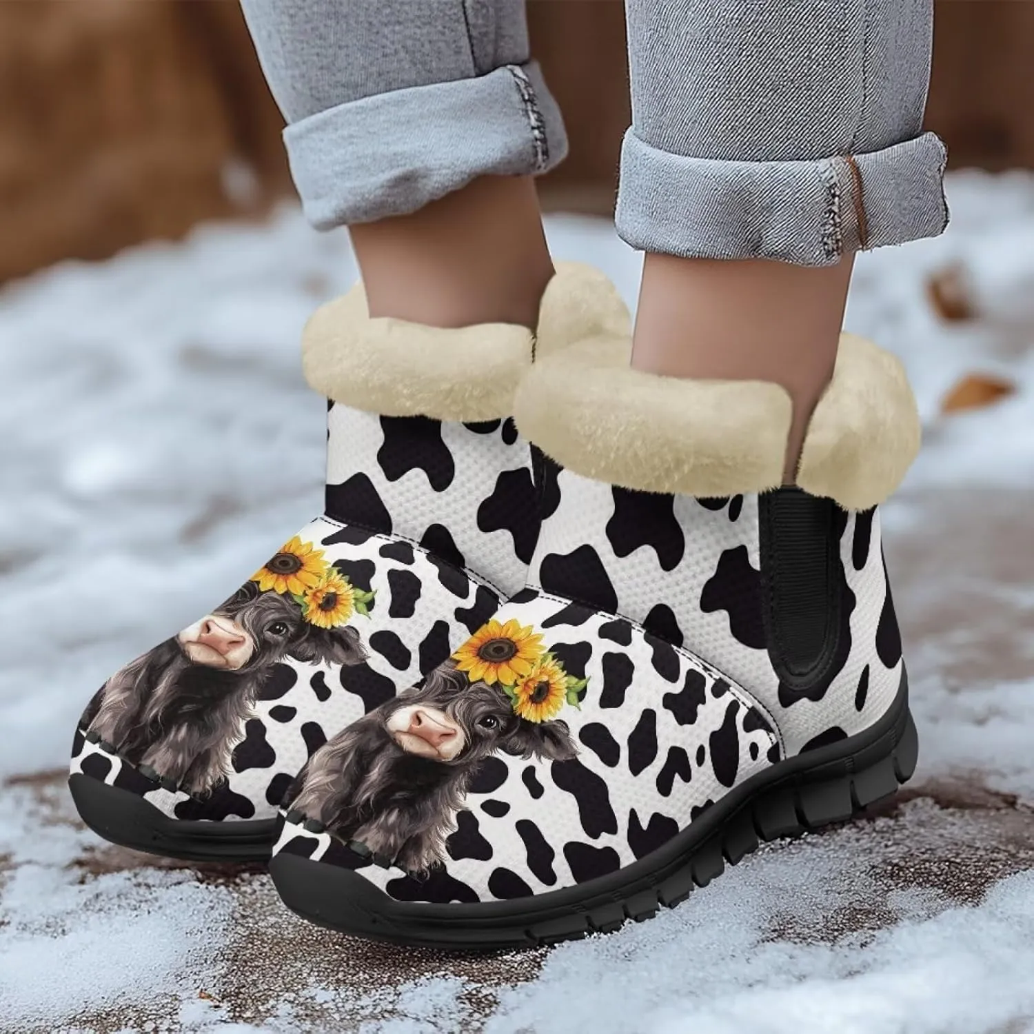 Womens Ankle Booties Faux Fur Lined Snow Boots Warm Comfy Fuzzy Boots Anti-Slip Lightweight Boots Casual Indoor Shoes
