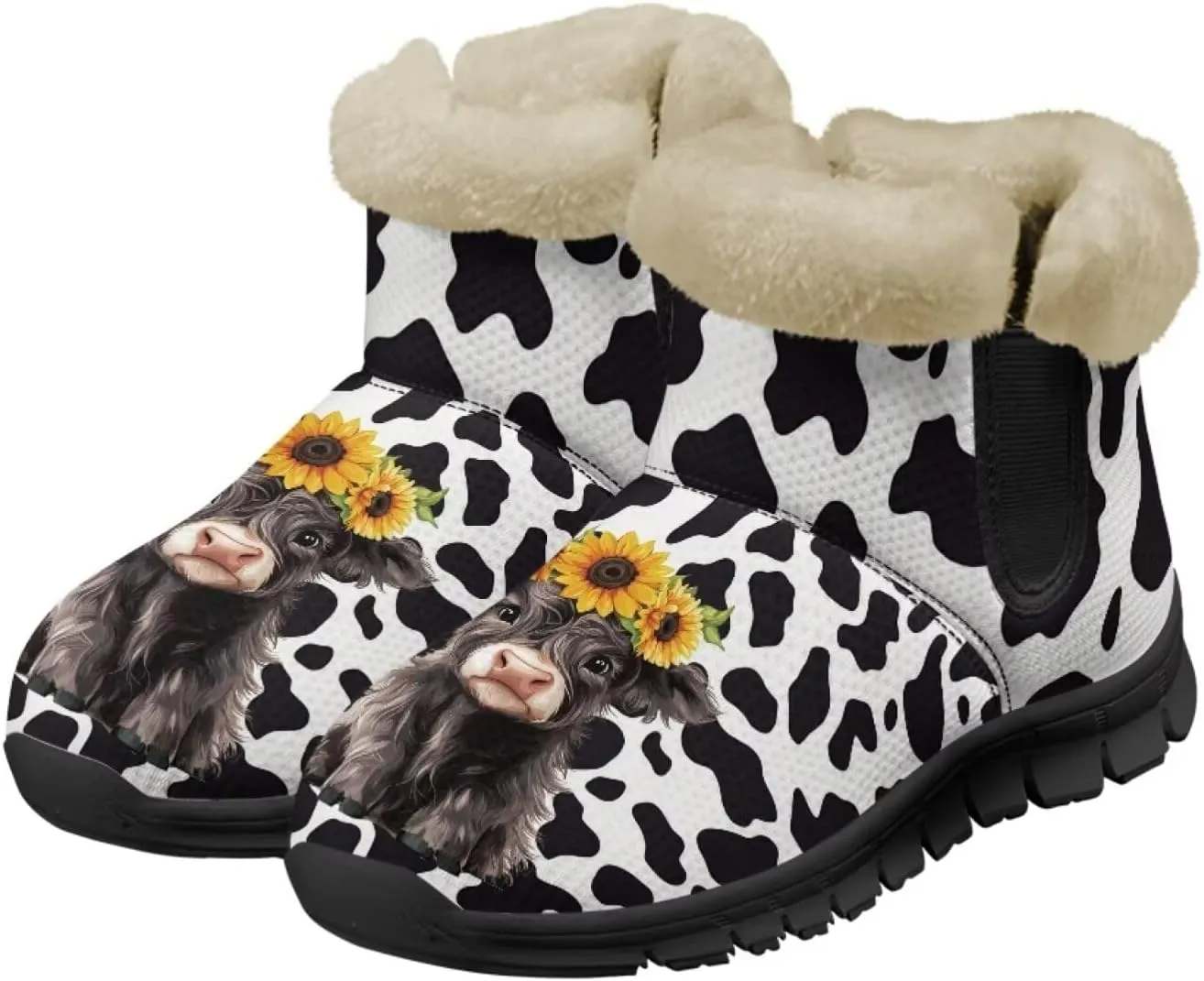 Womens Ankle Booties Faux Fur Lined Snow Boots Warm Comfy Fuzzy Boots Anti-Slip Lightweight Boots Casual Indoor Shoes