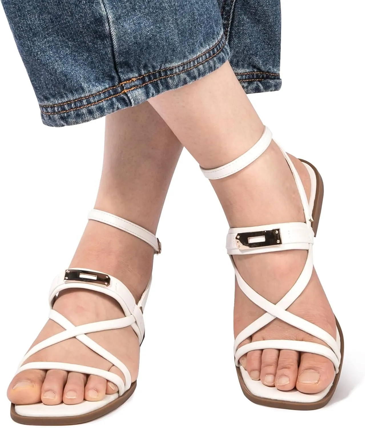 Women's Ankle Strap Flat Sandals Comfort Gladiator Sandal Summer Casual Fisherman Sandals Open Toe Adjustable Buckle Slippers