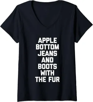 Womens Apple Bottom Jeans & Boots With The Fur - Funny Saying Cool V-Neck T-Shirt