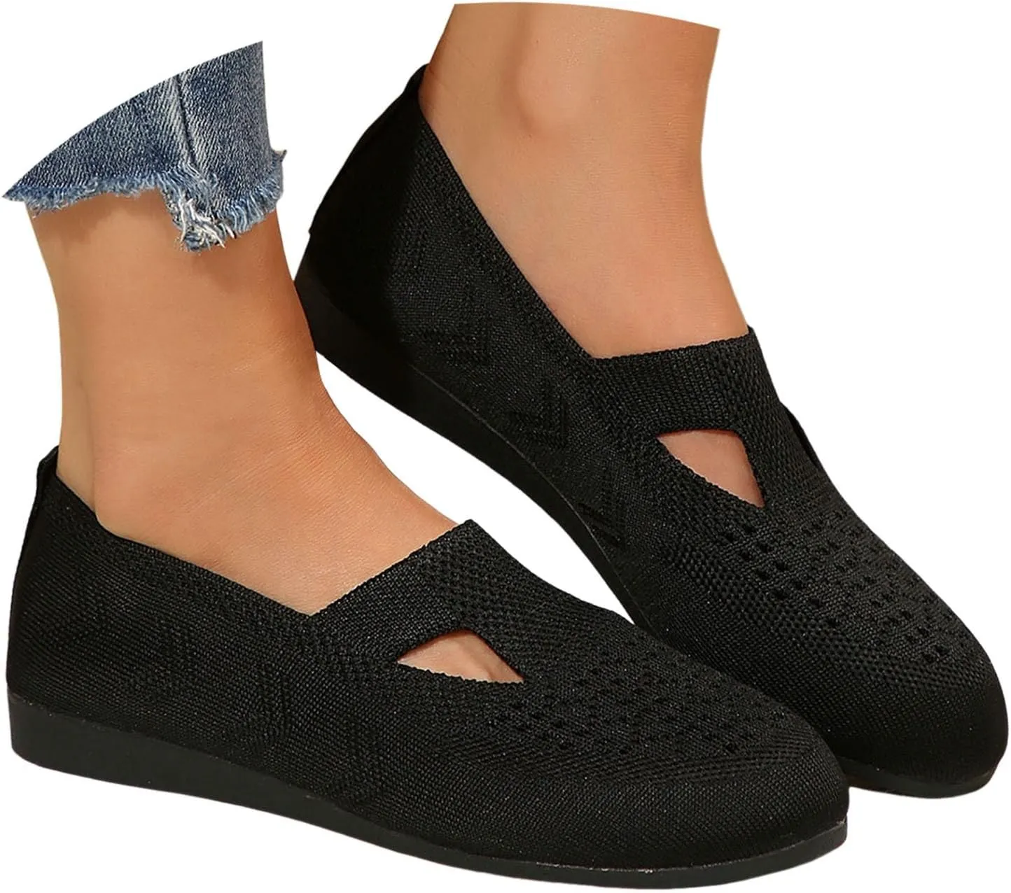 Women's Ballet Flats Soft Knitting Round Toe Slip On Flats Shoes Comfort Ballerina Flat Shoes for Walking Street