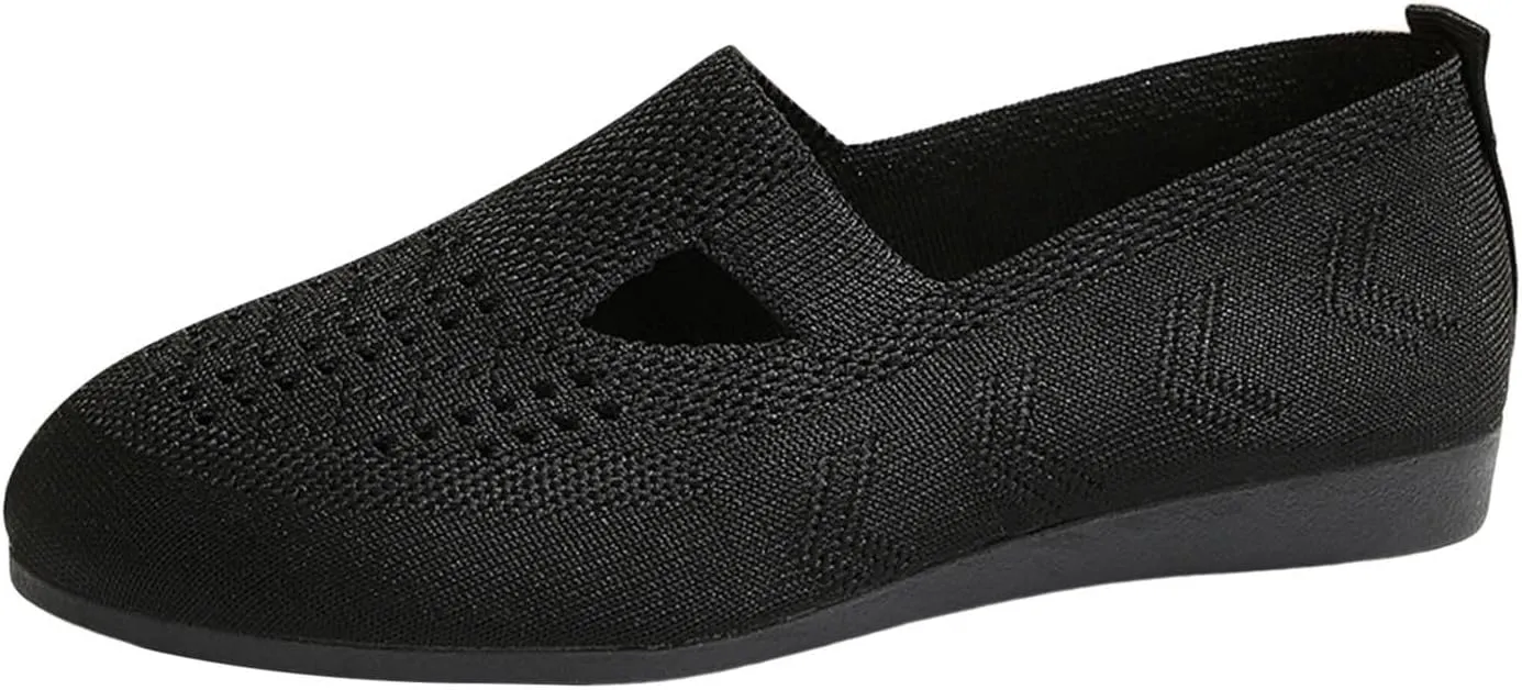 Women's Ballet Flats Soft Knitting Round Toe Slip On Flats Shoes Comfort Ballerina Flat Shoes for Walking Street