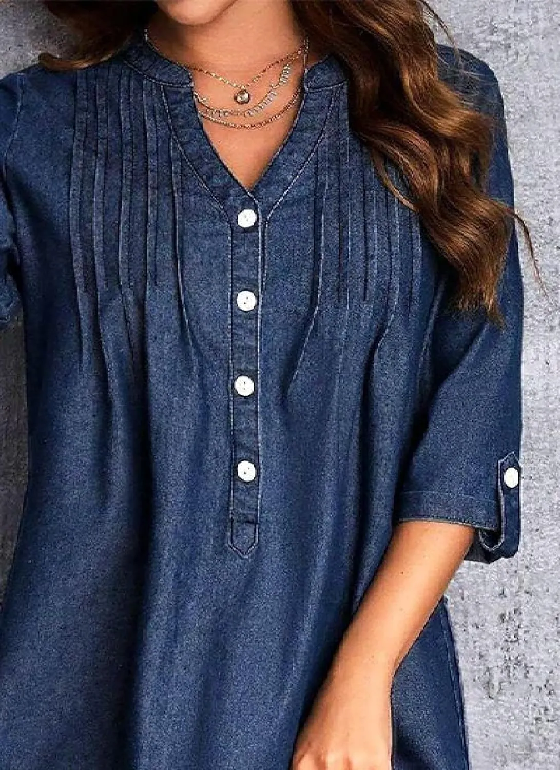 Women's Blue Shift Mini Dress 2025 Spring Summer Casual Button V-Neck Half Sleeve Plain Dresses Beach Vacation Dress