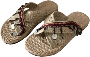 Women's Boho Style Embroidered Flat Sandals Slide Sandals Flat Sandals Handmade Knitting Beach Slippers