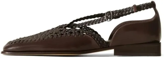 Women's Boho Woven Flat Sandals Breathable Cross Strap Loafers Comfortable Square Toe Beach Shoes for Walking Vacation Casual