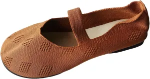 Womens Breathable Knitting Flat Shoes, Round Head Solid Color Walking Flats Shoes for Women, Comfort Casual Single Shoe